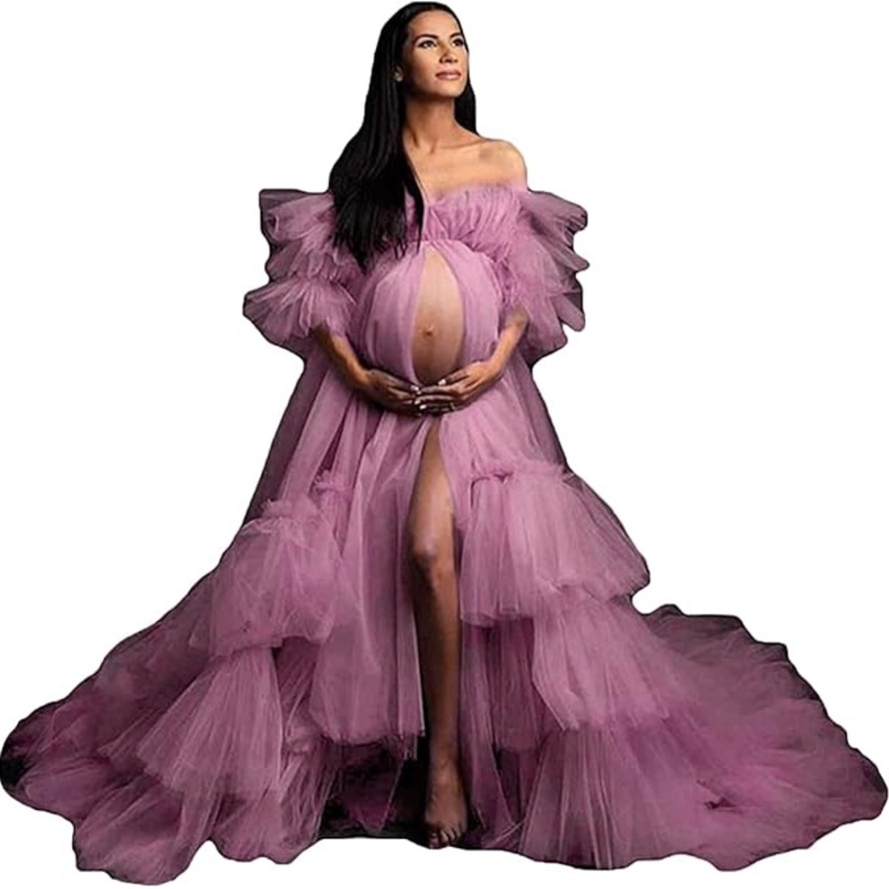 Elegant Off-Shoulder Maternity Gown in Lavender